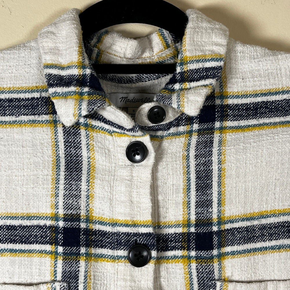 Madewell Oversized Ex-Boyfriend Shirt Caney Plaid Cream Multicolor S Grunge Gorp - Picture 4 of 10